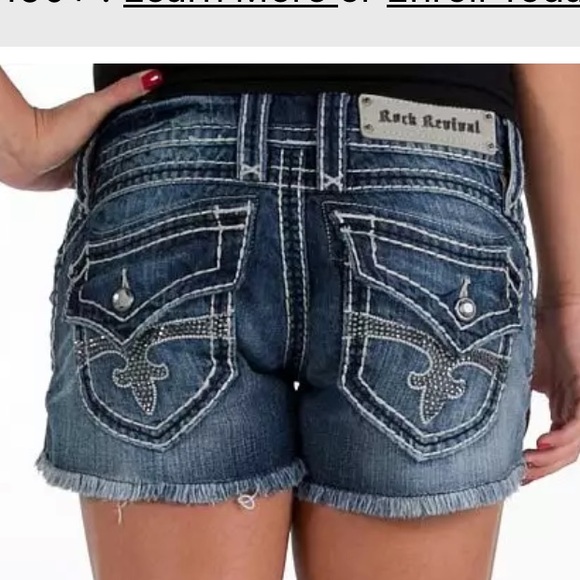 Rock Revival Scarlett Dark Blue cutoff Jean Shorts raw hem - Picture 1 of 8